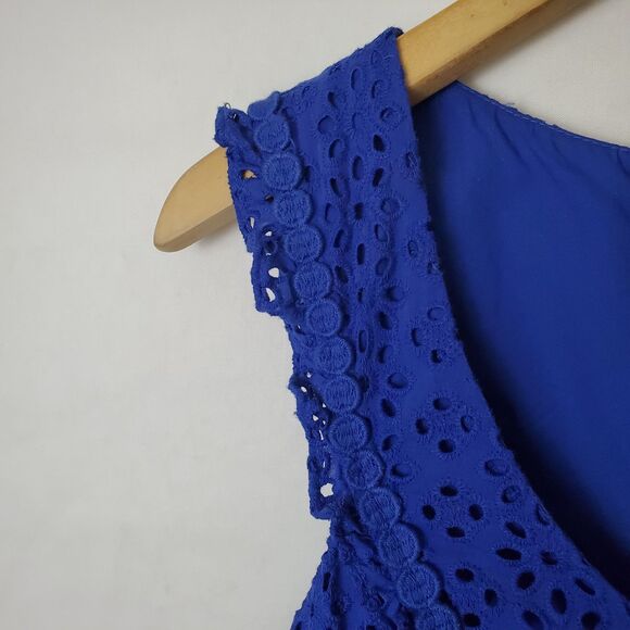 Lilly Pulitzer Royal Blue Eyelet Kaylee Shift Dress Size 6 Cotton Ruffle - Picture 6 of 11